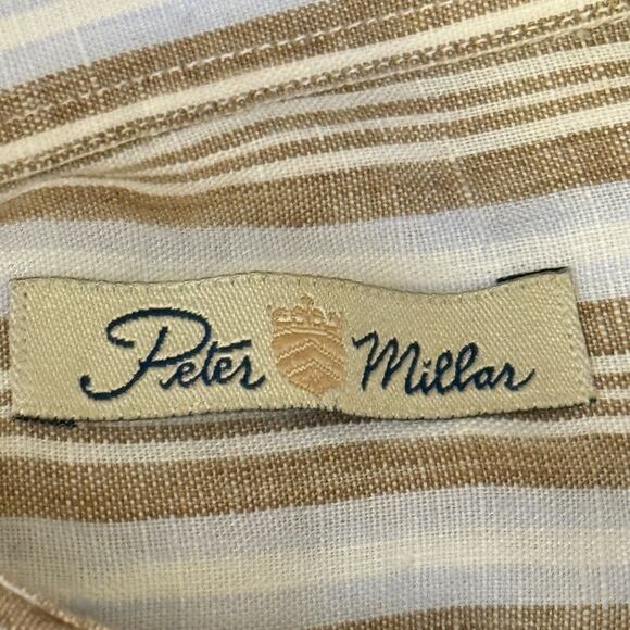 Peter Millar Men's Long Sleeve striped Shirt 100% Linen, Button-Up Size XL beige - Picture 3 of 7